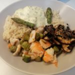 Asperges vertes aux crevettes et champignons
